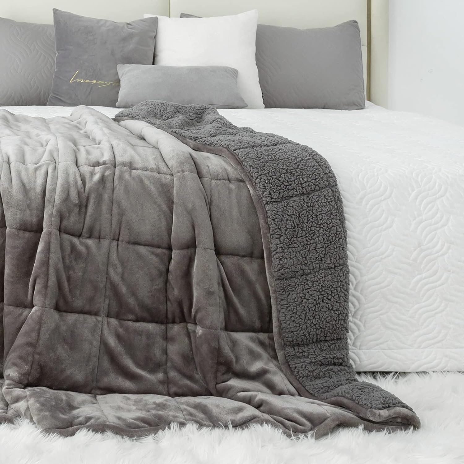 Sherpa Fleece Weighted Blanket 15 lbs for Adult