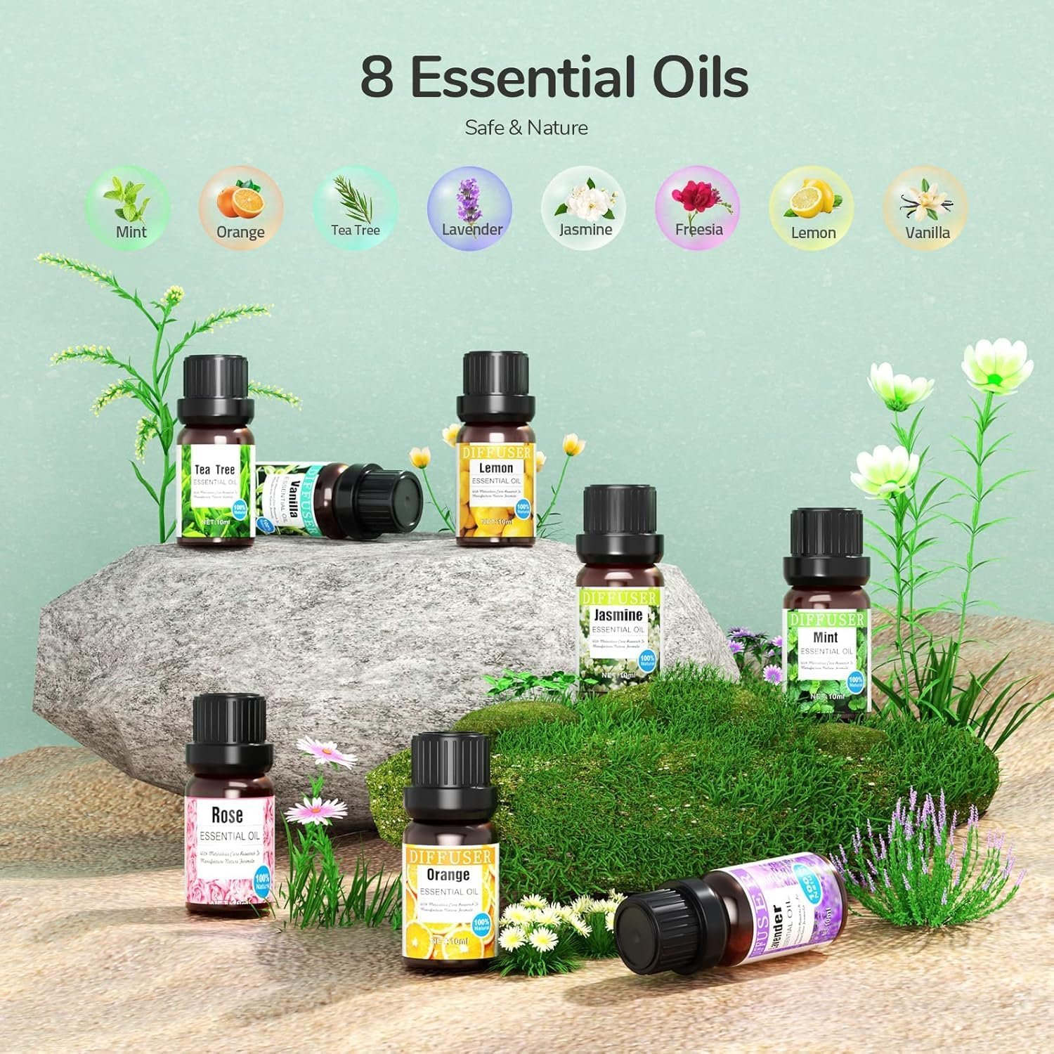 600ml aromatherapy diffuser with 8 essential oils and LED lights