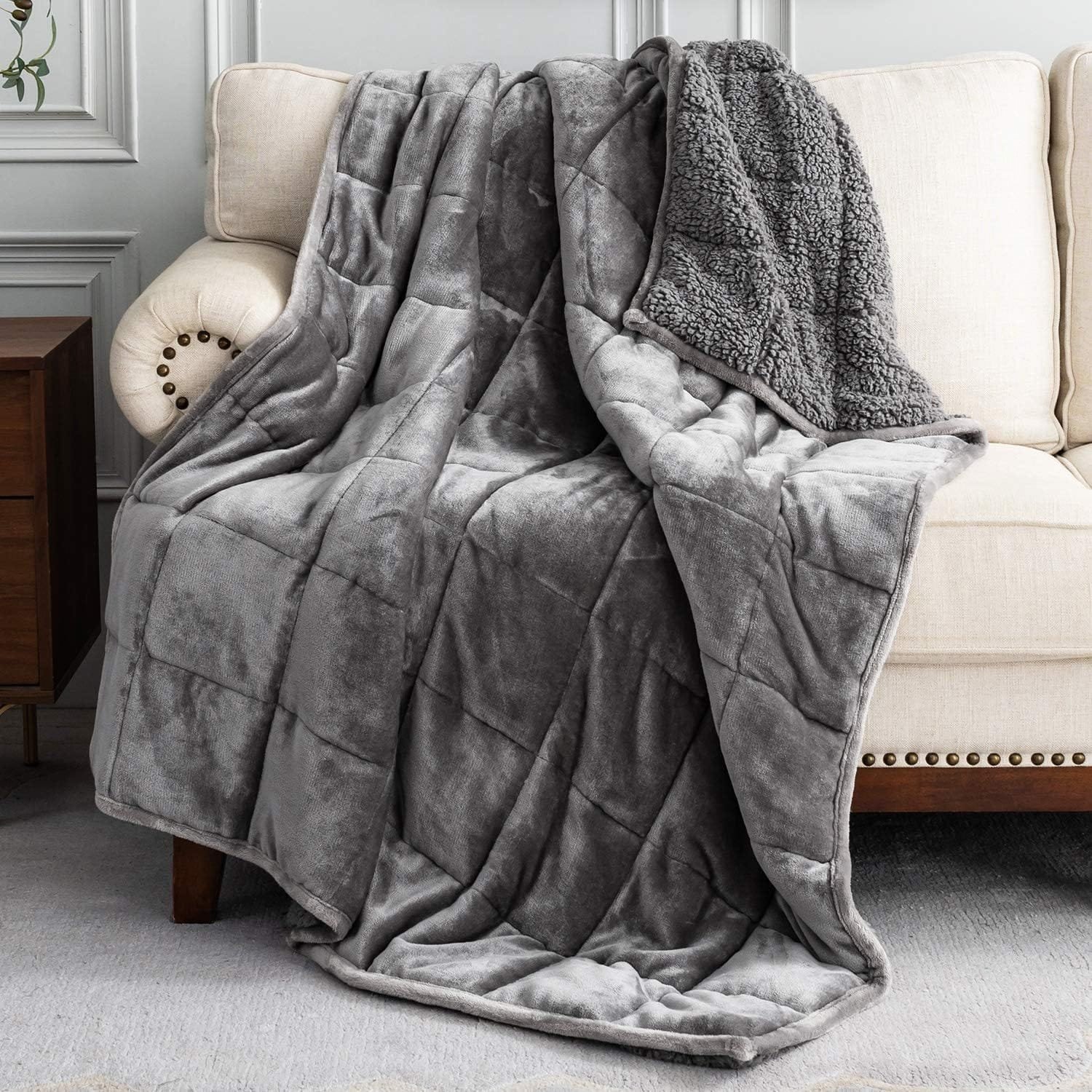 Weighted Blanket King Size, Adult Sherpa Weighted Blanket 7kg with Soft Plush Fleece Warm Sherpa Thick Blanket, Great for Sleep and Calming