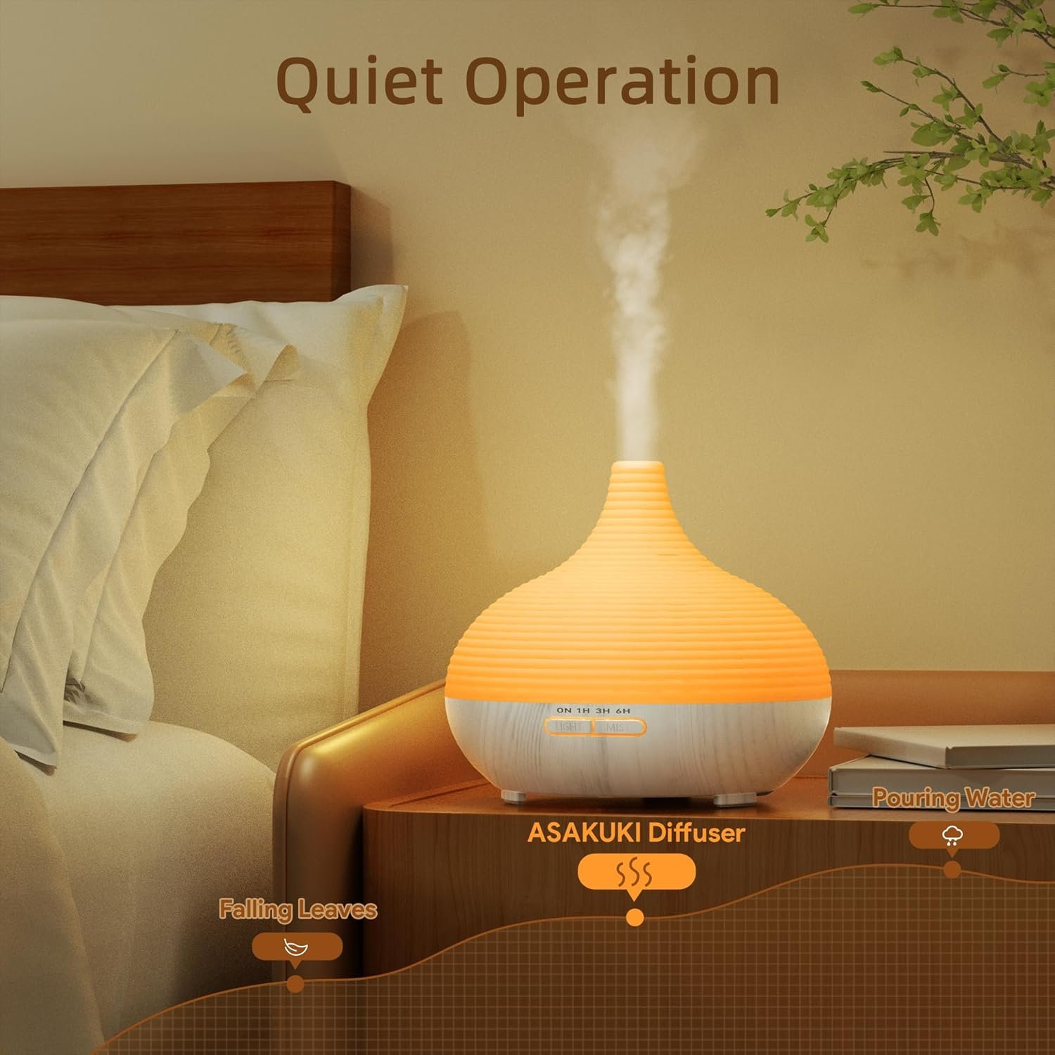 ASAKUKI 300ml aromatherapy diffuser with LED lights and timer