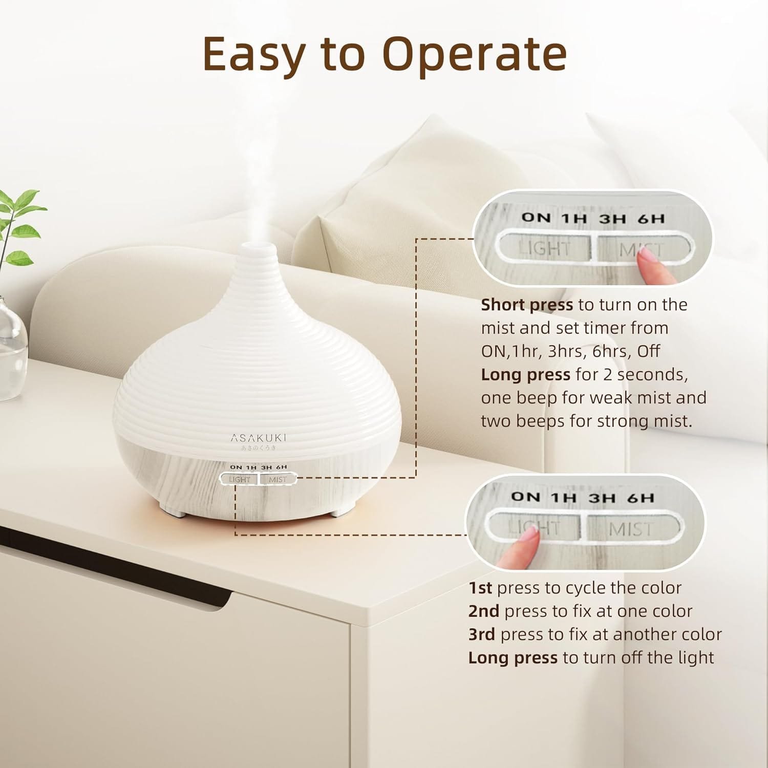 ASAKUKI 300ml aromatherapy diffuser with LED lights and timer