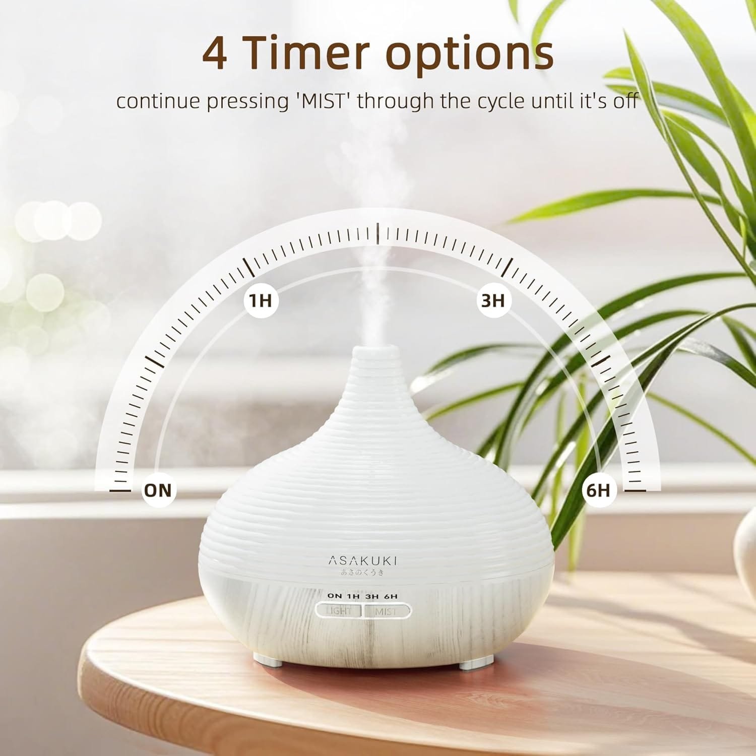 ASAKUKI 300ml aromatherapy diffuser with LED lights and timer