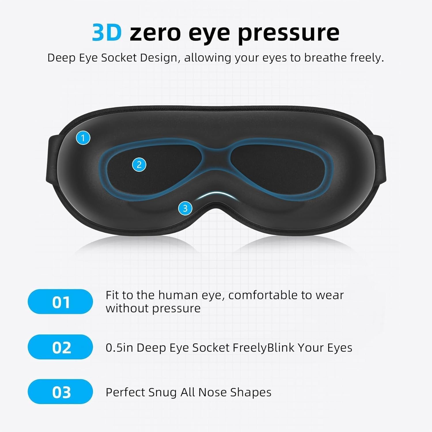Adjustable blackout sleep mask designed for side sleepers