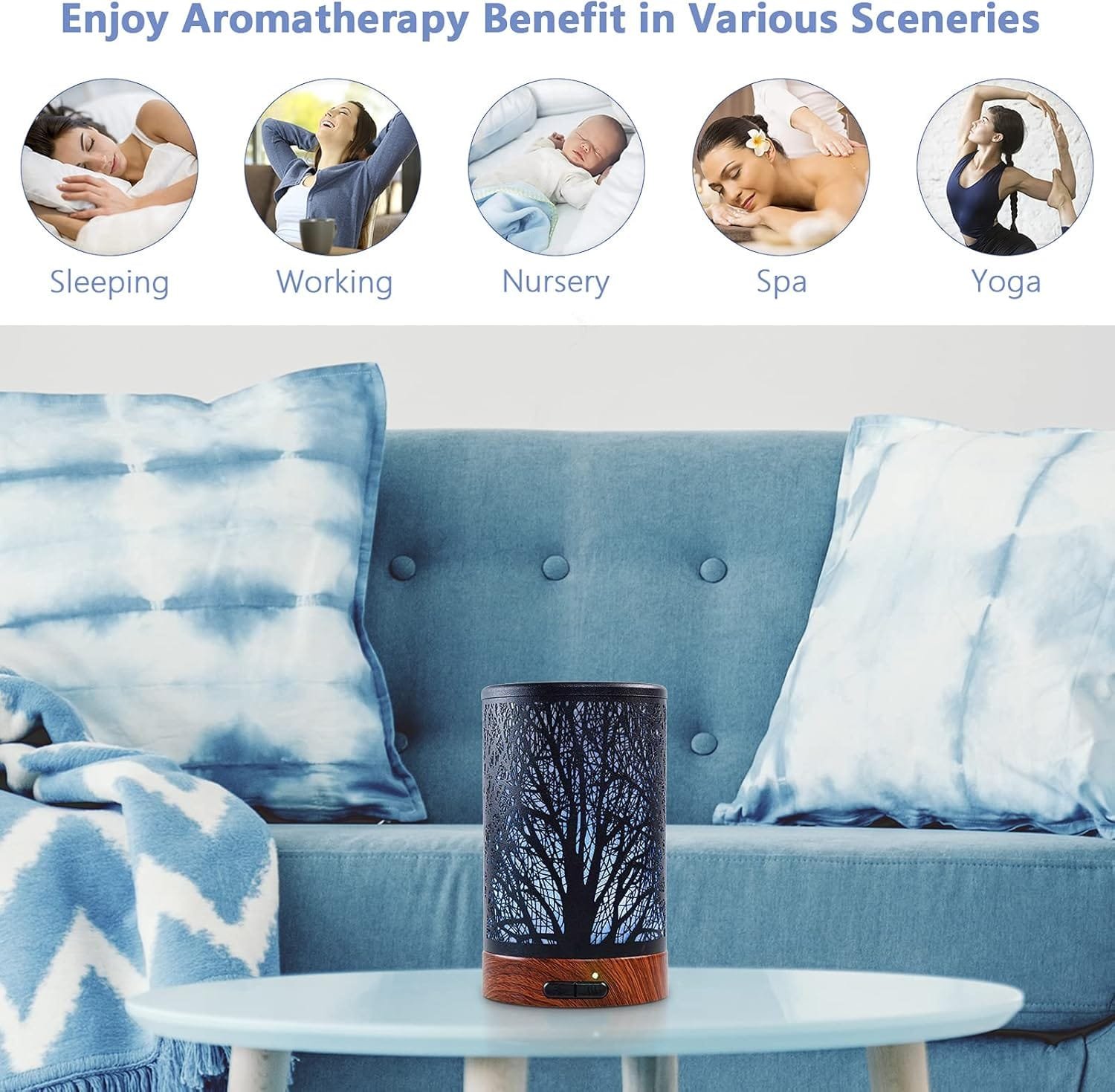Ultrasonic aroma diffuser with soft LED night light