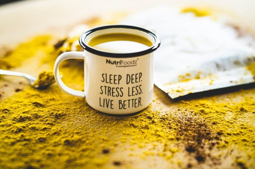 Herbal tea cup with steam, promoting natural sleep aid