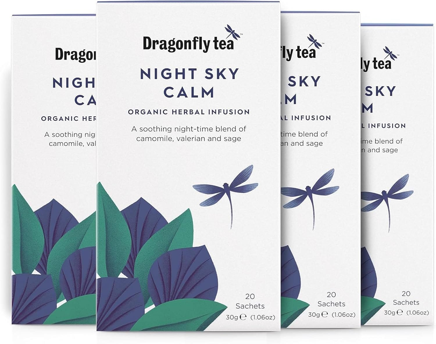 Night Sky Calm Tea box with camomile, valerian, and lavender herbs