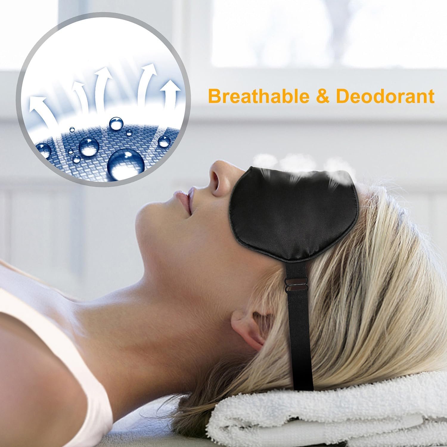 Black and navy blue silk sleep masks displayed together