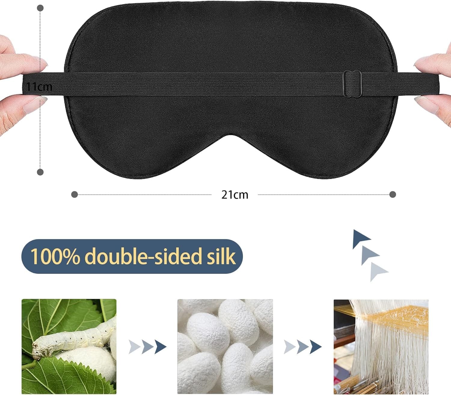 Silk sleep mask in golden and navy tones with packaging
