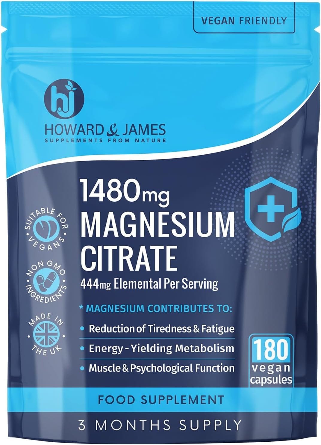 Howard & James Magnesium Citrate capsules, 180 count, high strength supplement