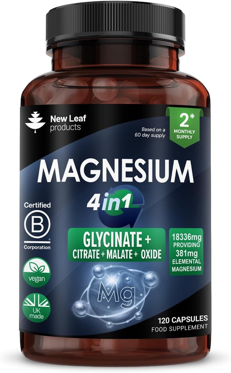 New Leaf Magnesium 4-in-1 Complex bottle with 120 capsules
