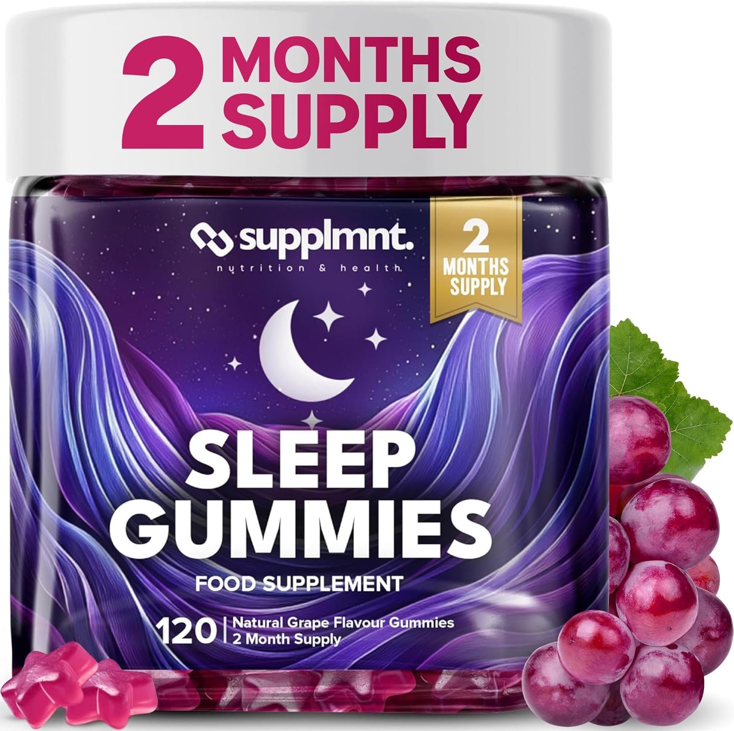 Supplmnt. Sleep Gummies with 5HTP and Valerian Root – Grape Flavour
