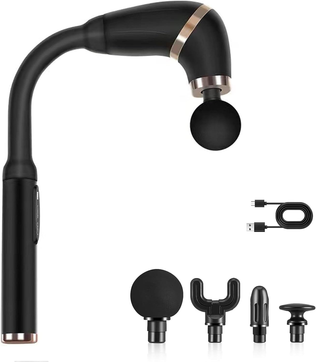 D L D massage gun with extended arc handle and LCD screen