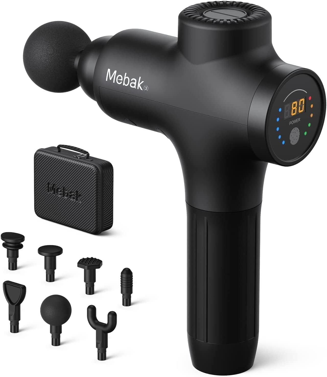 Mebak 3 massage gun with 7 heads and LCD screen
