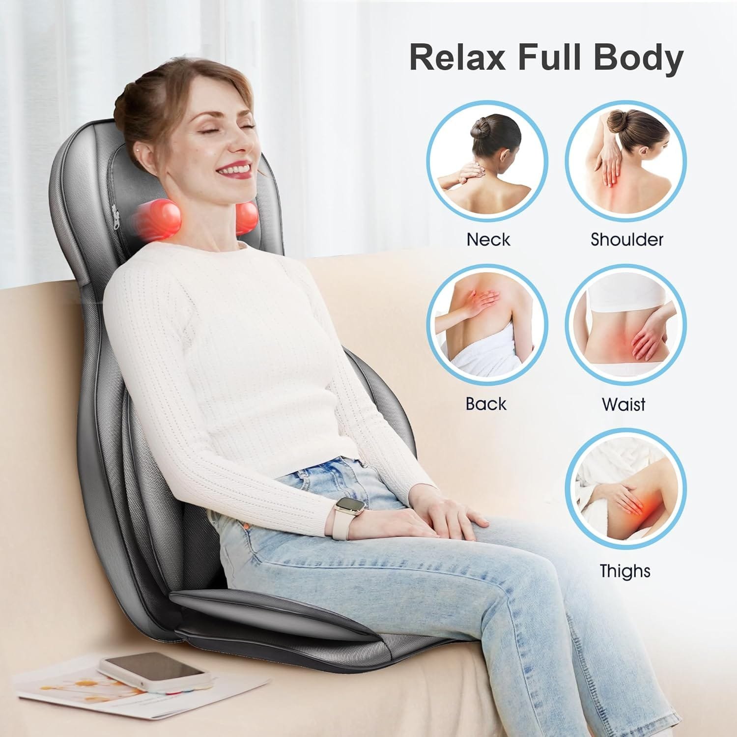 2 Comfier Neck and Back Massager with Heat - Massage Chair with Compress & Rolling,Kneading Shiatsu Back Massager