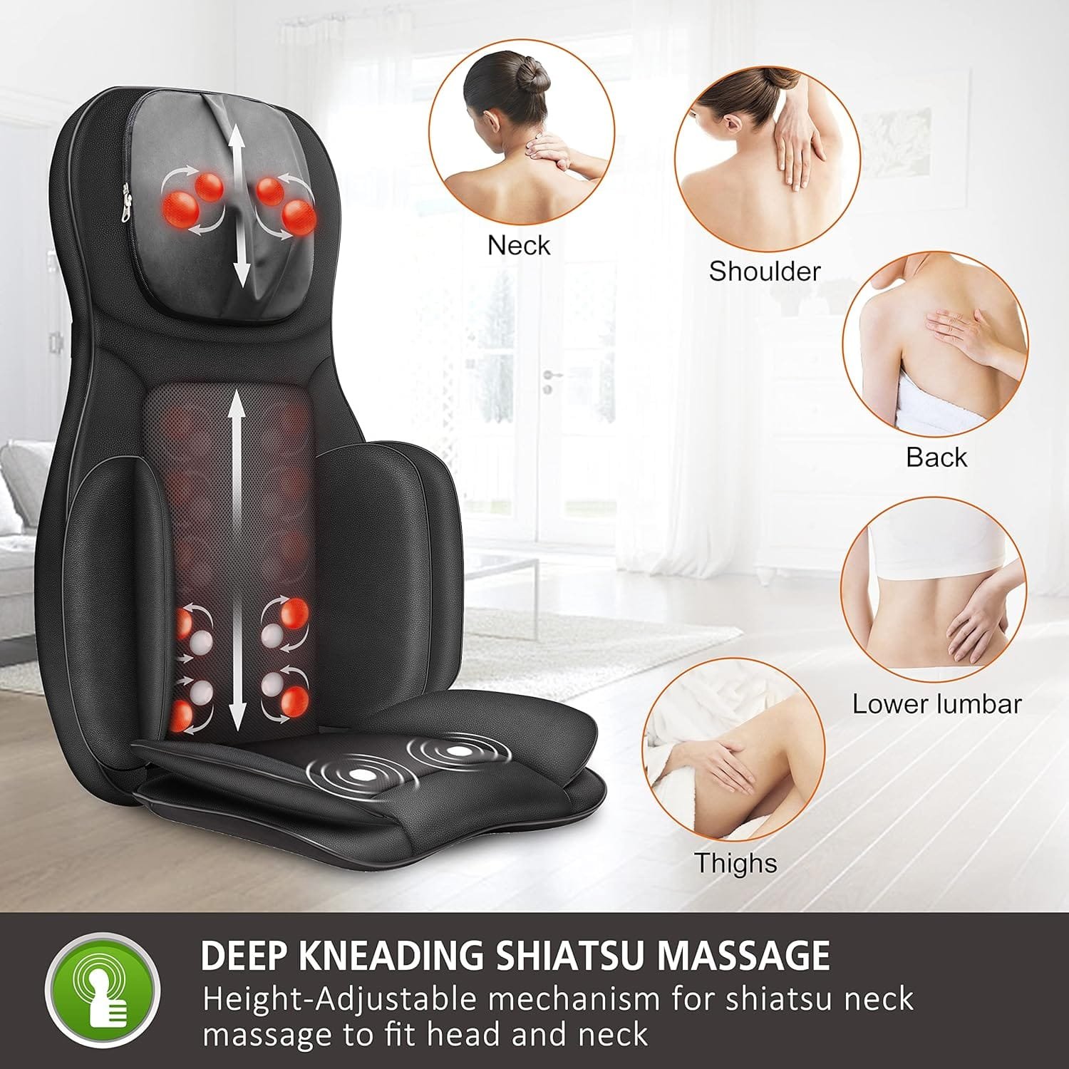 Snailax Back Massager with Heat & Compress, Massage Chair Pad for Full Body, Shiatsu Massager for Neck Back