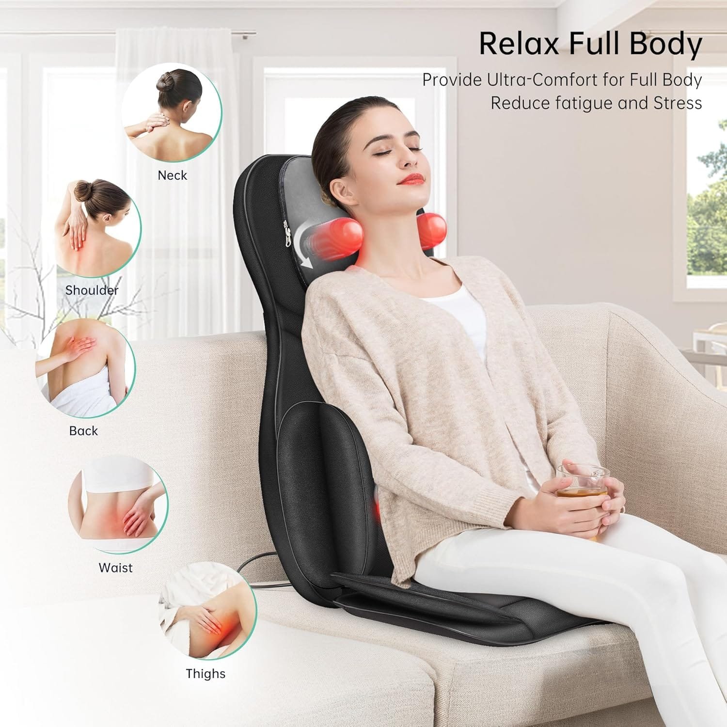 Snailax Full Body Massage Chair Pad Shiatsu Neck Back Massager with Heat and Compress, 3D/4D Kneading Full Back Massage Seat Portable Chair Massagers for...