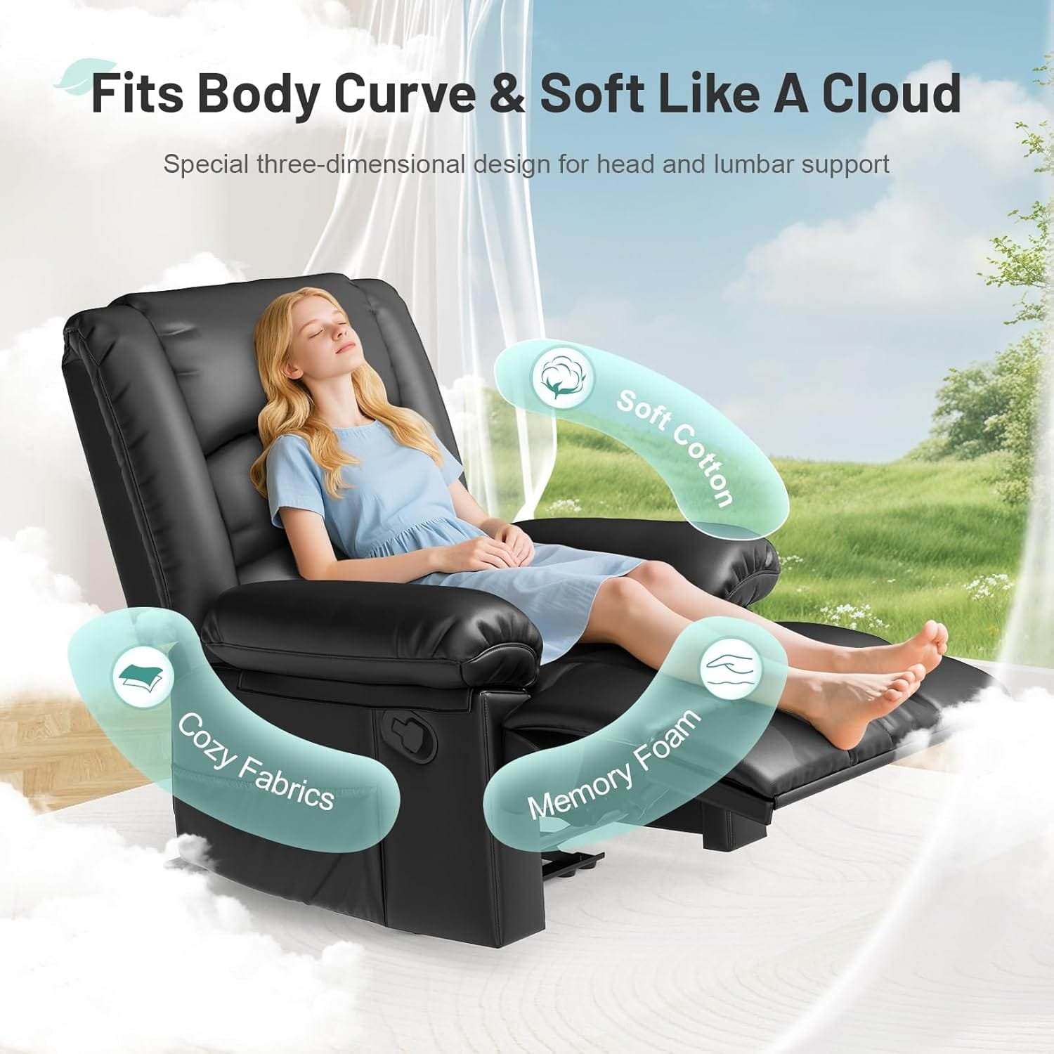 sisolos Recliner Armchair for Adults, Recliner Chair with Massage & Heat, Padded Armrest Adjustable Legrest Backrest, Manual Lazy Boy Reclining Chair
