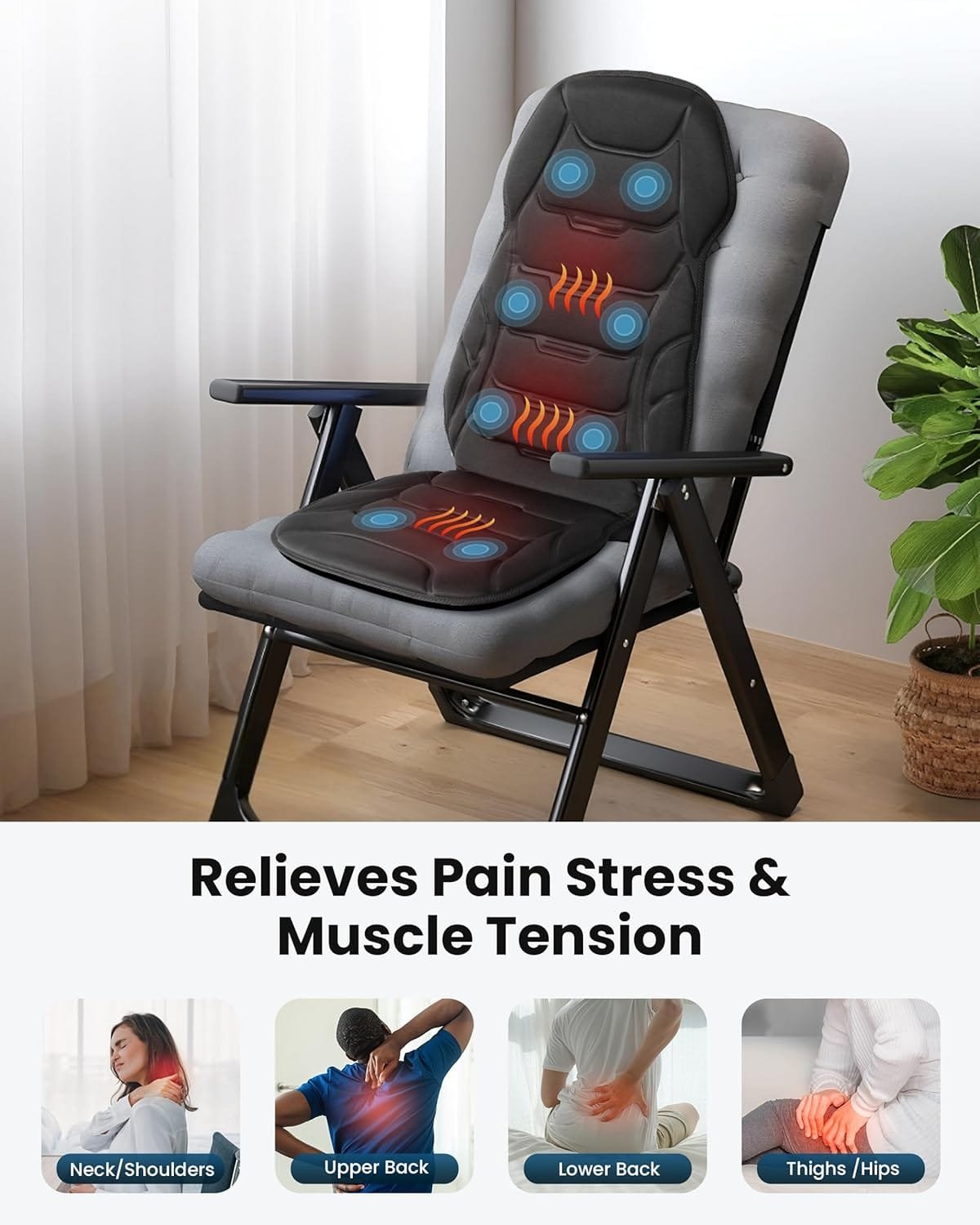 COMFIER Back Massager with Heat, Vibration Massage Cushion with 8 Massage Nodes & Modes for Home Office