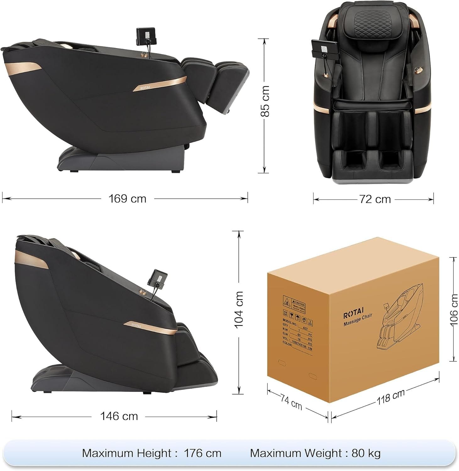 3vROTAI Full Body Massage Chair,Zero Gravity Massage Chair for Home,Back Massagers for Pain Relief,Rocking Chair with Heat