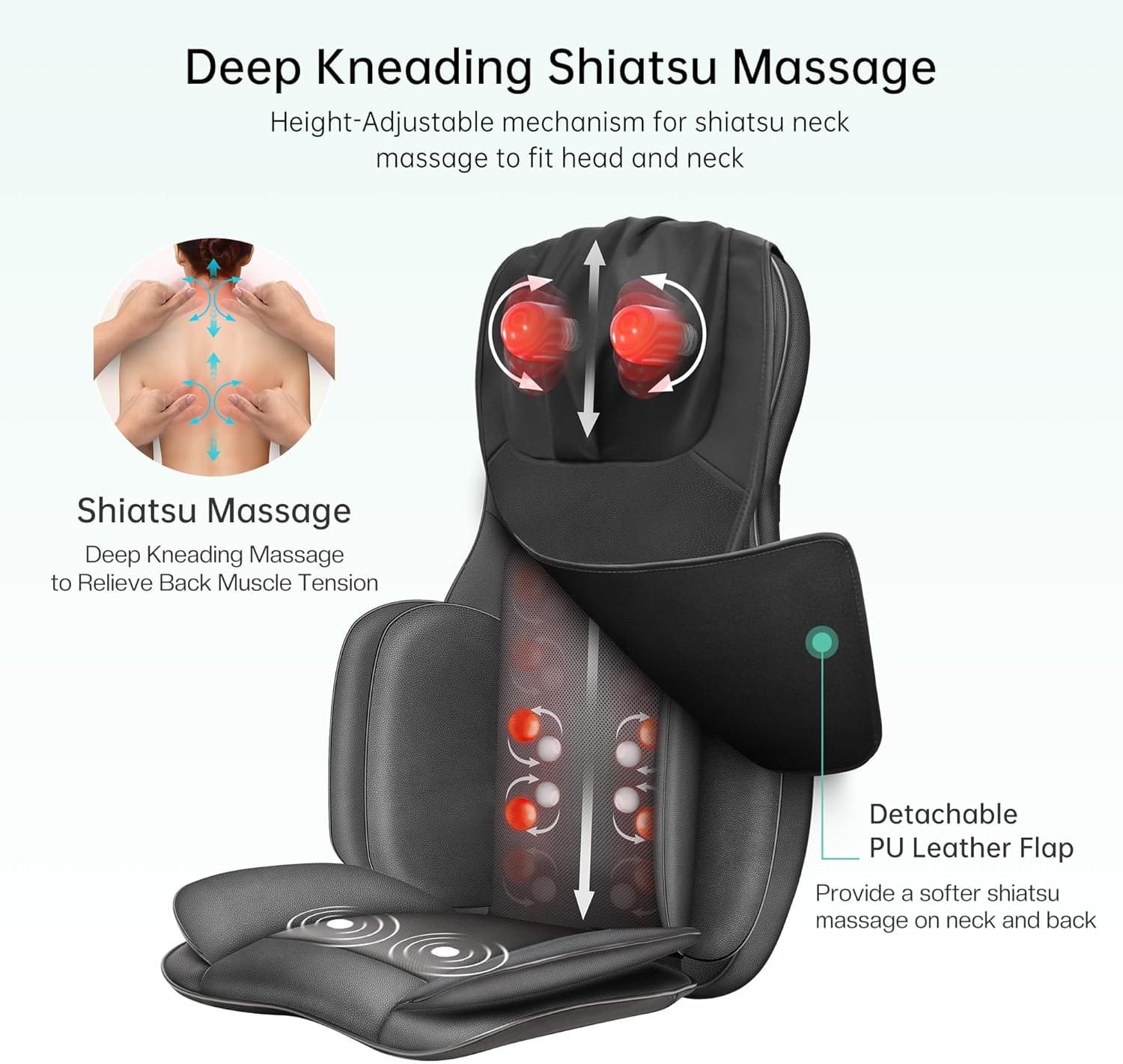 Snailax Full Body Massage Chair Pad Shiatsu Neck Back Massager with Heat and Compress, 3D/4D Kneading Full Back Massage Seat Portable Chair Massagers for...