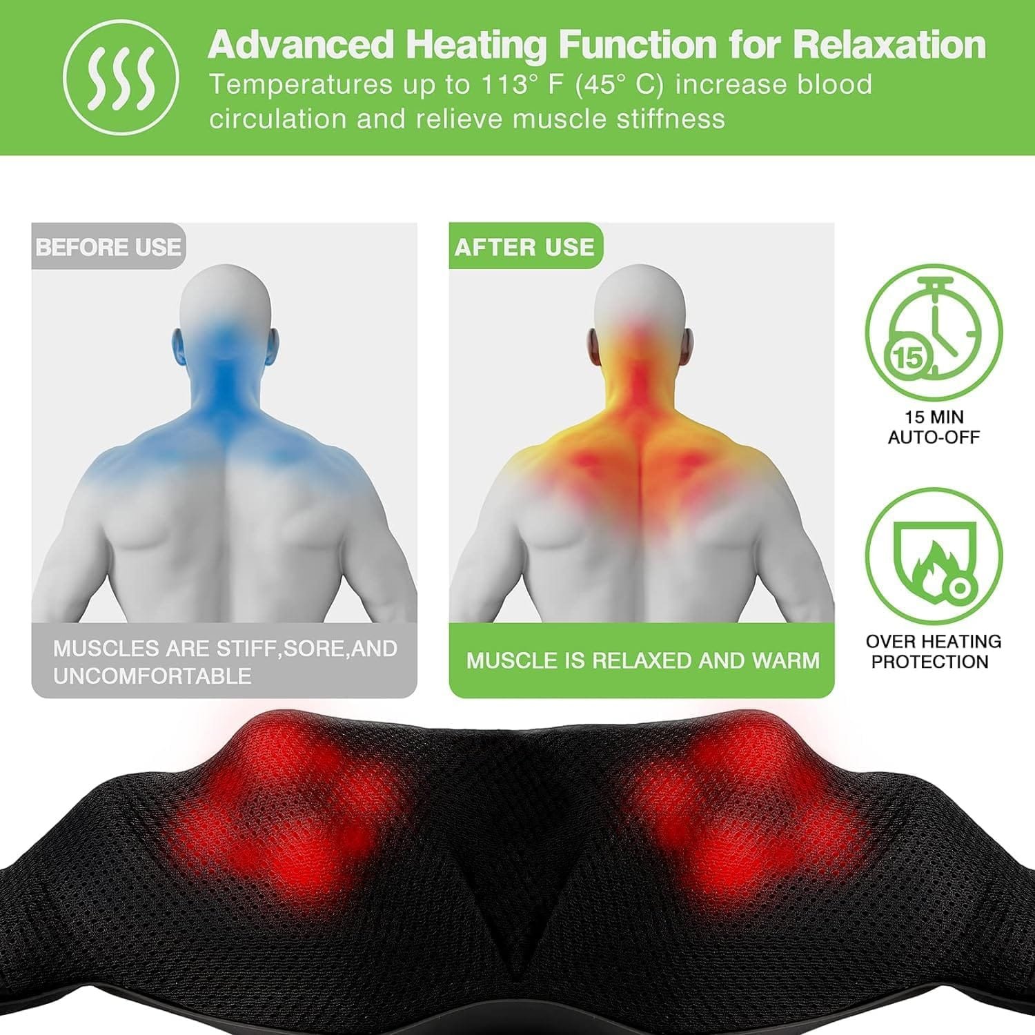 cotsoco Shiatsu Back Neck and Shoulder Massager with Heat,Deep Tissue 3D Kneading Pillow, Electric Full Body Massager for Shoulders,Legs,Foot,Body Muscle...