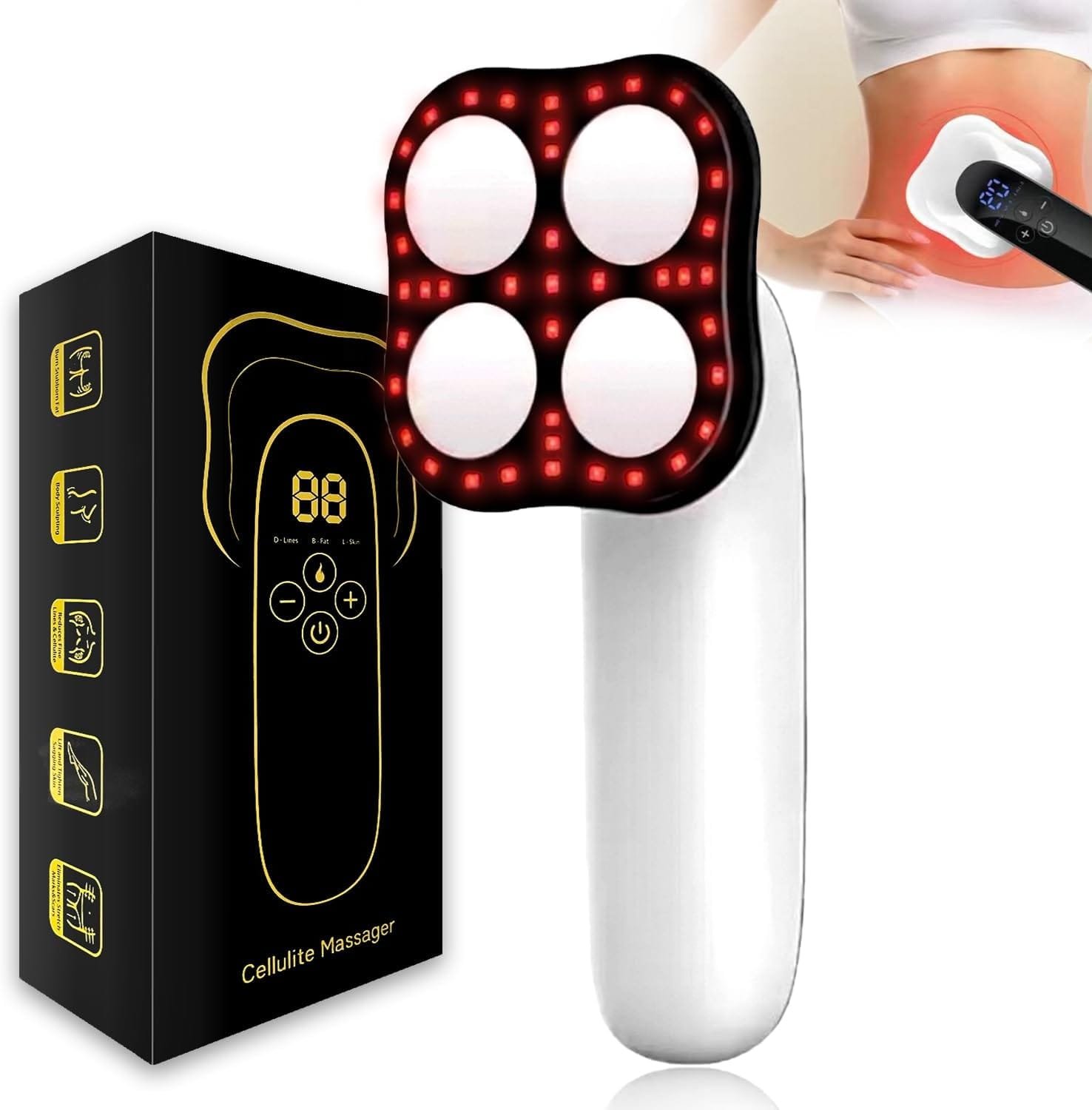 4-in-1 Wireless Cellulite Massager - Body Sculpting Tool with Firming Function for Belly, Waist, Arms, Butt, and Legs