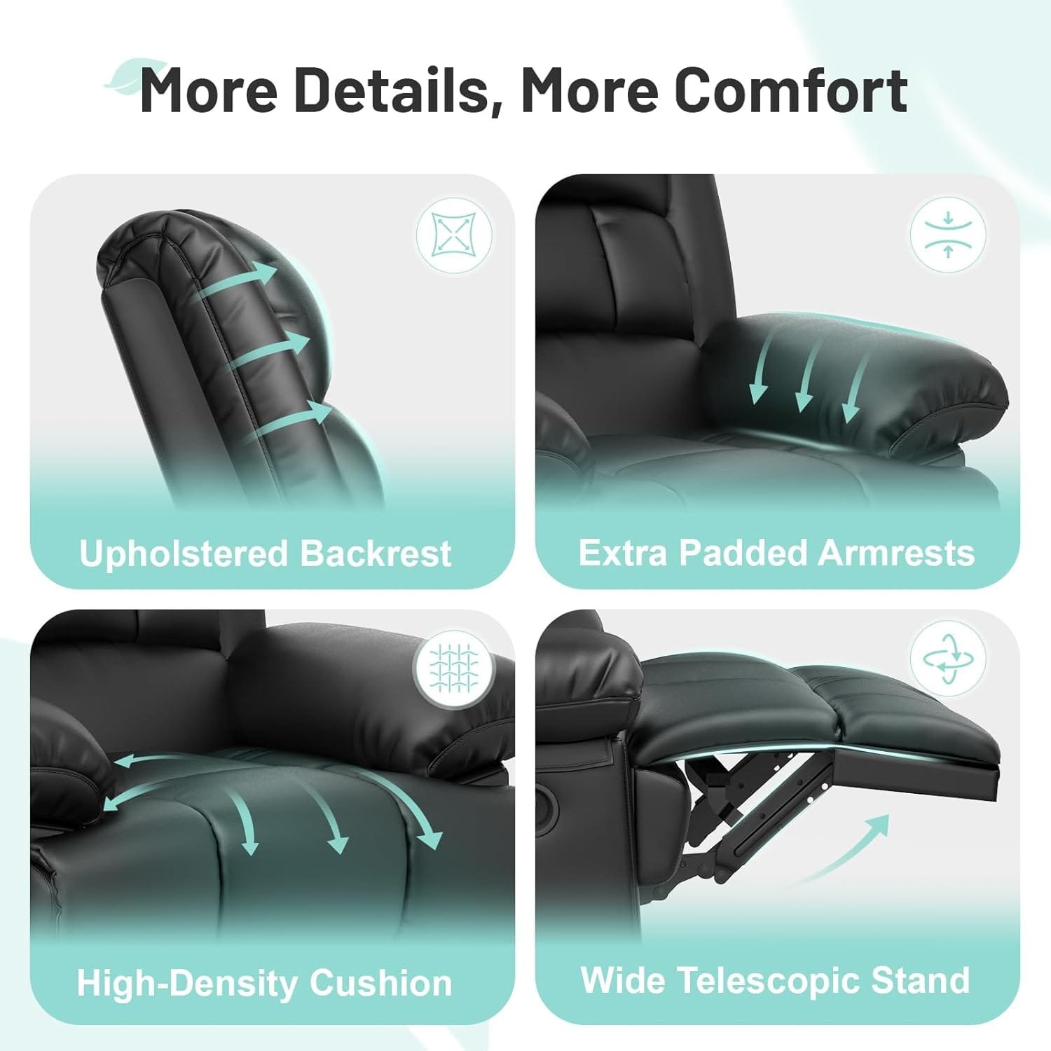 sisolos Recliner Armchair for Adults, Recliner Chair with Massage & Heat, Padded Armrest Adjustable Legrest Backrest, Manual Lazy Boy Reclining Chair