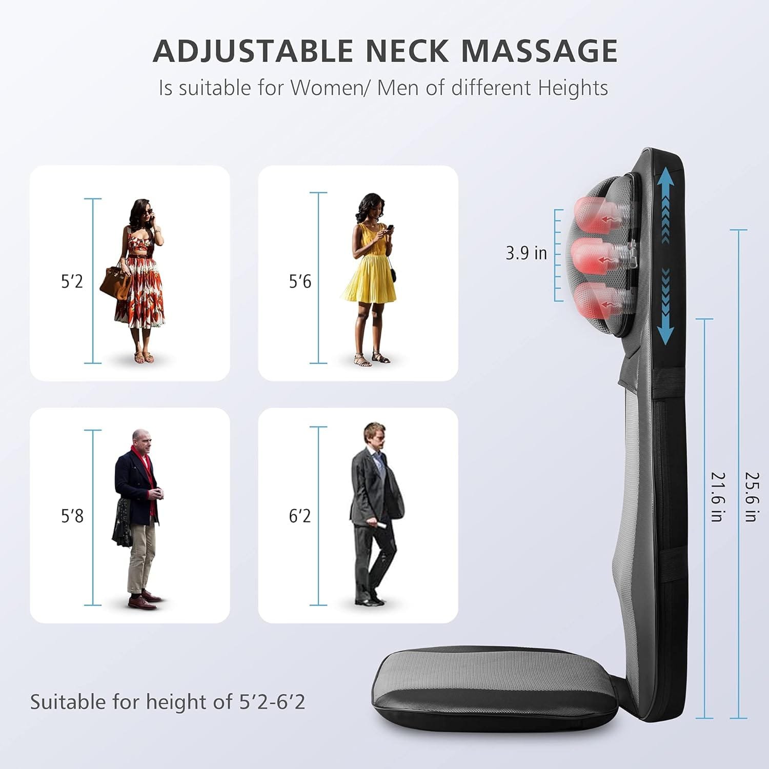 Snailax shiatsu Neck & Back Massager with Heat, Full Back Kneading Shiatsu or Rolling Massage, Massage Chair pad with Height Adjustment, Back Massager...