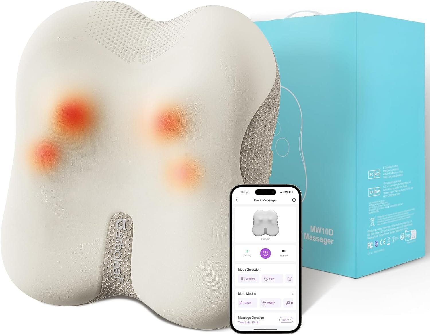 Back Massager with Heat for Pain Relief, arboleaf Bluetooth Shiatsu Back Neck and Shoulder Massager with APP for Shoulder & Legs, Cordless Back Massage...