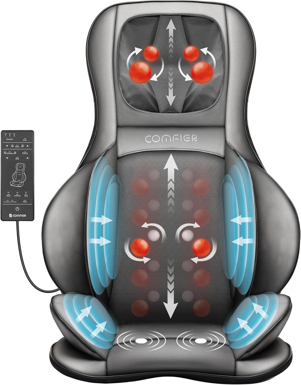 COMFIER Shiatsu Back Massager with Heat -Deep Tissue Kneading Massage Chair, Massage Chair for Full Back