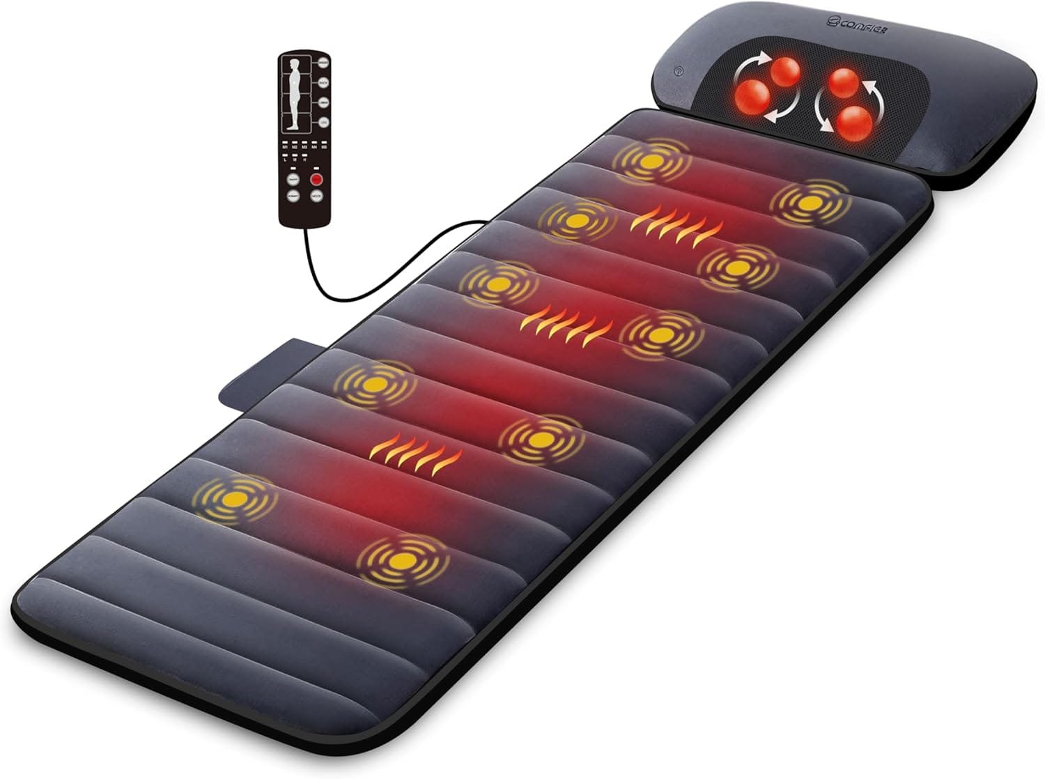 Comfier Massage Mat with Heat Pad,Full Body Massage Bed with Shiatsu Neck Massage Pillow,10 Vibrating Motors & 4 Heating Pads for Back Relief,Massagers...