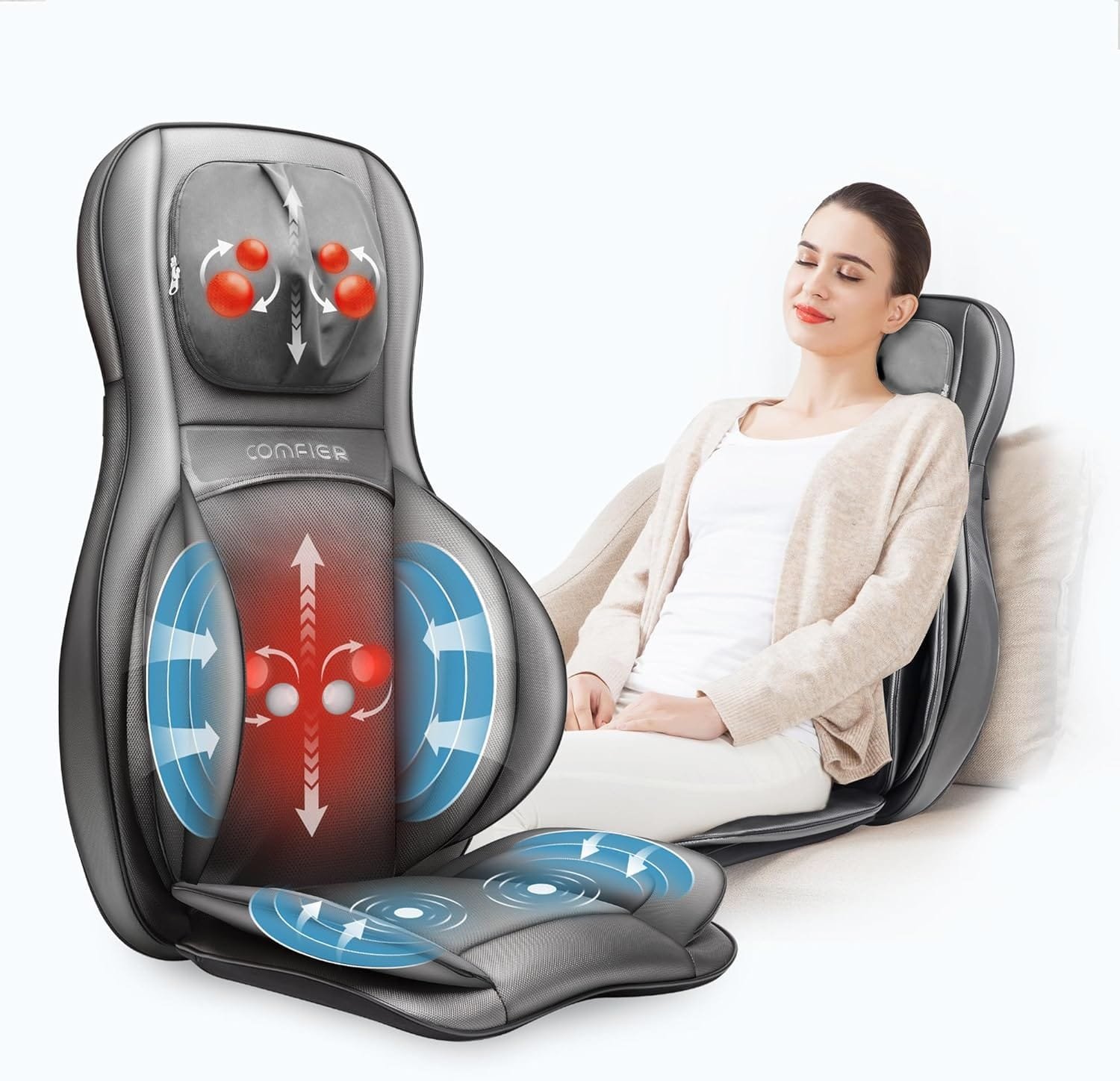 Comfier Neck and Back Massager with Heat - Massage Chair with Compress & Rolling,Kneading Shiatsu Back Massager