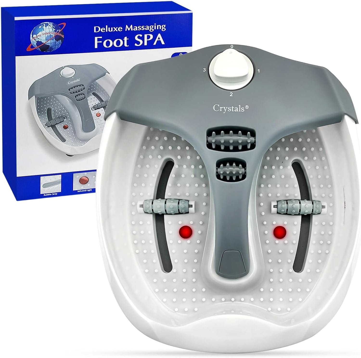 Crystals Foot Spa and Massager Pedicure Bath with Electric Temperature Controller Heater, Bubbles, Soothing Vibration Massage Rollers, Infrared Lights for...