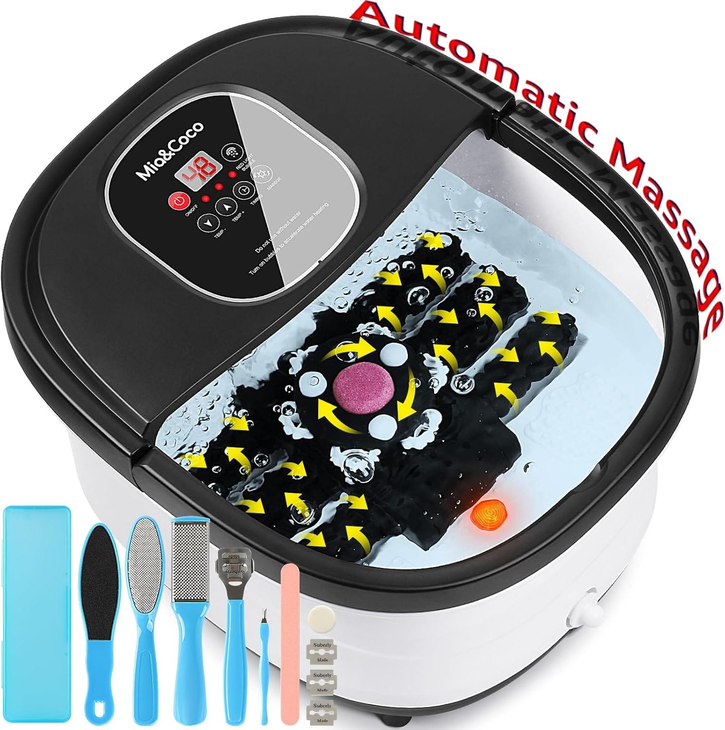 Foot Spa Bath with Automatic Massage and Heating Function, Electric Foot Massager with Pedicure Set, Foot Bath with Shiatsu, Pressure and Kneading Massage...