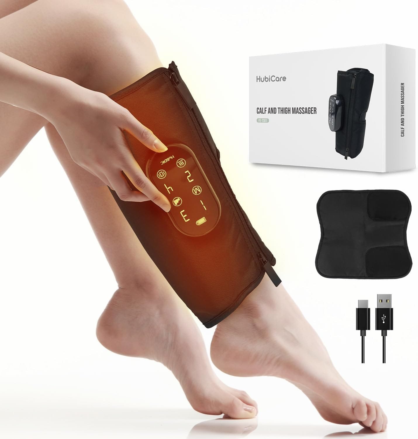 HubiCare Wireless Leg Massager Strong Calf & Thigh Compression with Heat & Vibration, 4 Modes 3 Intensities, Rechargeable, Adjustable Fit, Self-Care...