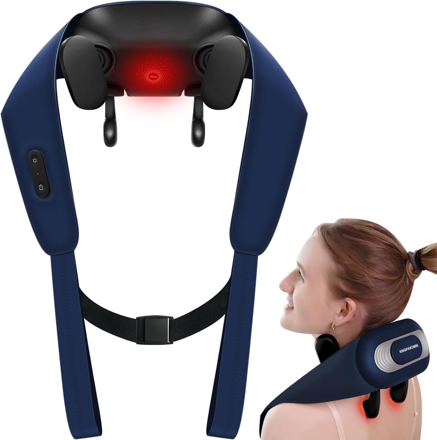 KingPavonini Neck Massager with Voice Prompt, Wireless Massagers for Back and Neck with Heat, 6D Shiatsu Shoulder Massager for Deep Tissue at Home Office