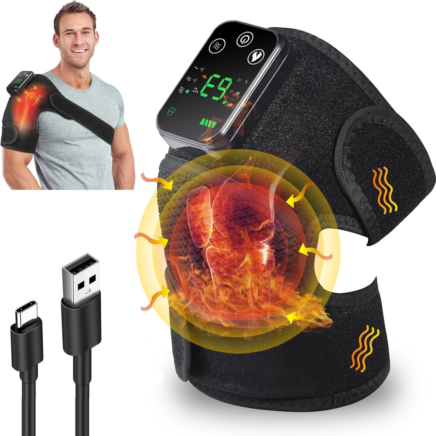 Knee Massager, Cordless Heated Knee Massager, Rechargeable Heating Massager Wrap with Vibration for Knee Shoulder Elbow Pain Relief, Heating Knee Brace...