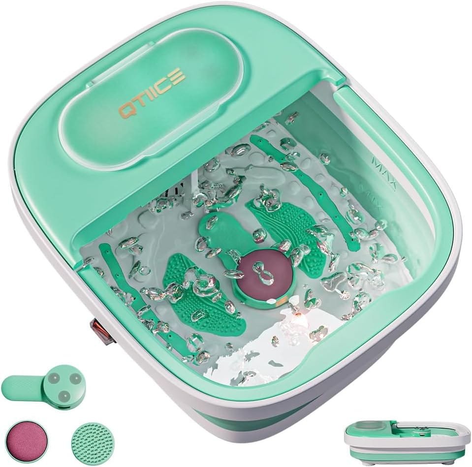 Qtiice Collapsible Foot Spa and Massager with Heater,Bubble,Virbration,Red Light,Foot Bath Bowl with 3 Pedicure Attachments to Help Take Care of Your...
