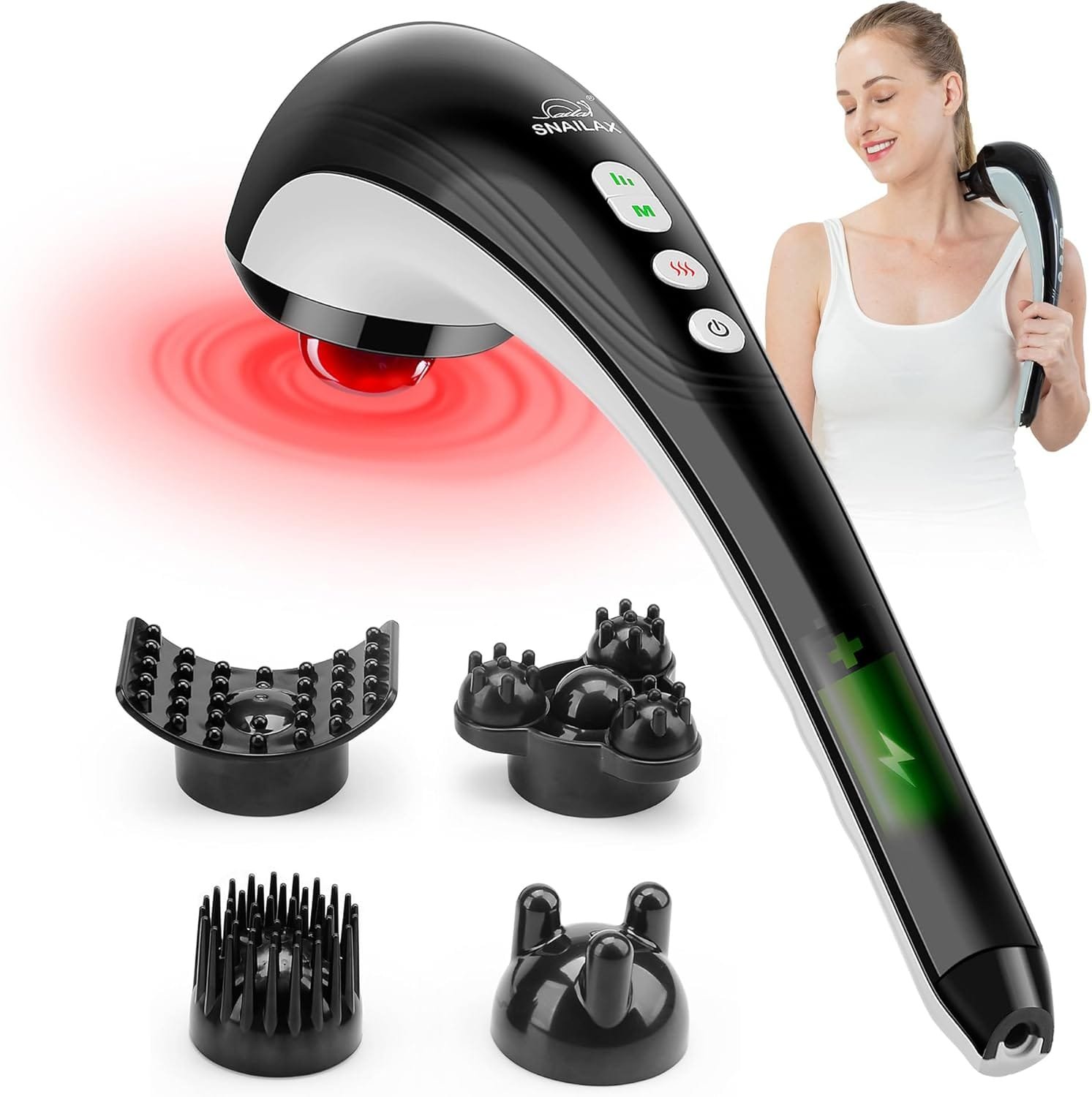 Cordless Handheld Deep Tissue Massager with Heating - Rechargeable Portable Wireless Electric Percussion Full Body Deep Tissue Massager for Muscles