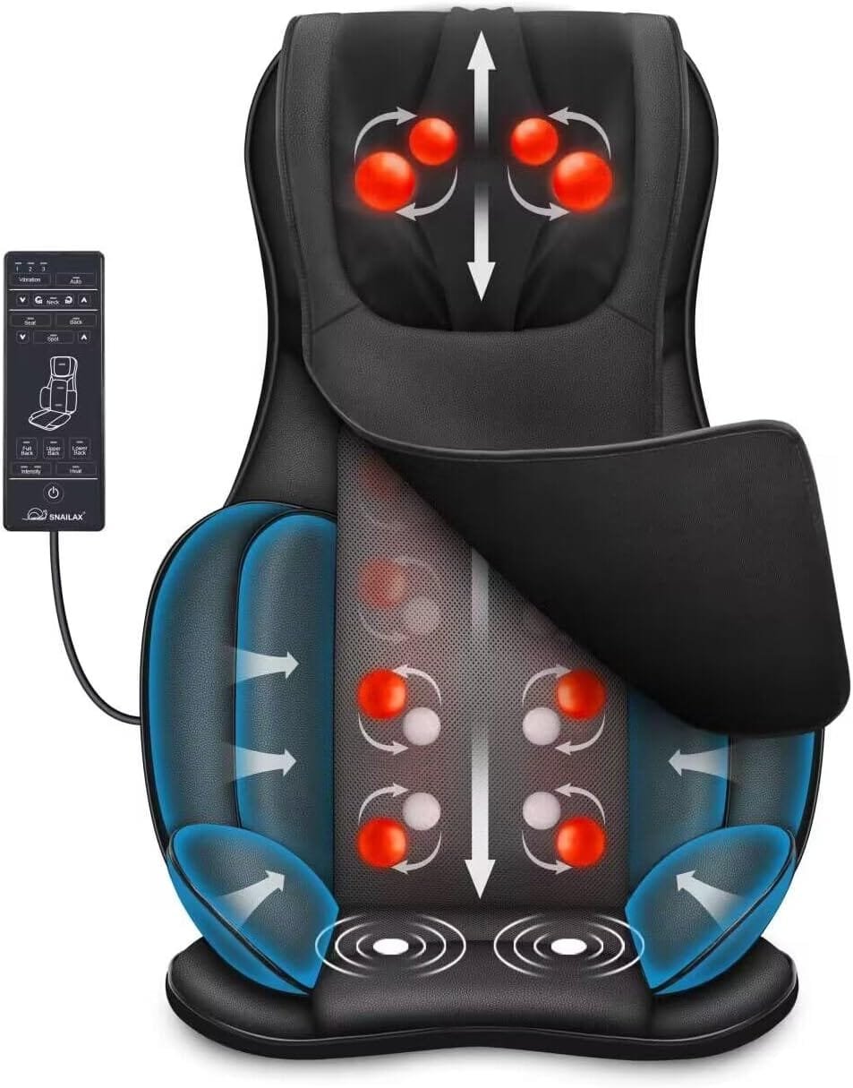 Snailax Full Body Massage Chair Pad Shiatsu Neck Back Massager with Heat and Compress, 3D:4D Kneading Full Back Massage Seat Portable Chair Massagers for...