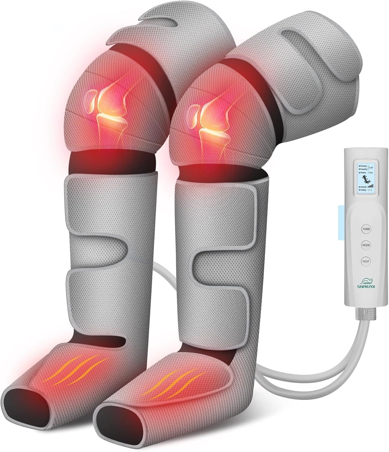 Snailax Leg Massager Machine with Compression, Knee and Calf Massager with Heat,4D Deep Tissue Kneading Gifts for Women Men,Grey