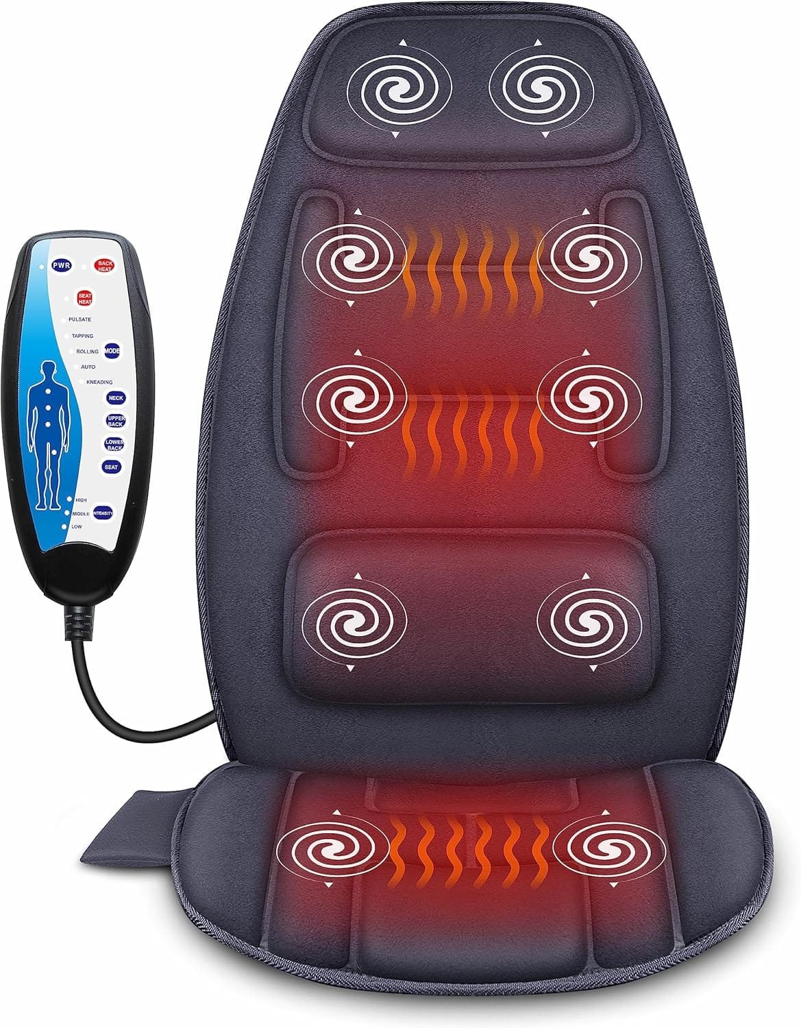 Snailax Massage Seat with Heat, Back Massager with 10 Vibration Massage Motors, Electric Massage Chair Pad, Deep Tissue Back Support Pad for Home Office,...