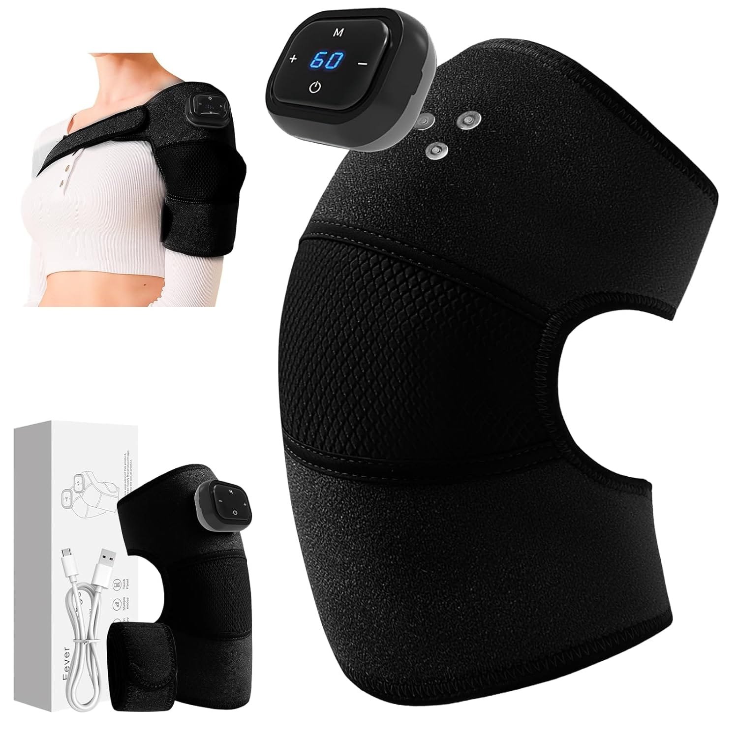 hzuisst Knee Massager, 3 in 1 Cordless Heated Knee Support Wrap for Shoulder Elbow, Rechargeable Knees Warmers with 5 Heat Levels 3 Vibration Modes, Knee...