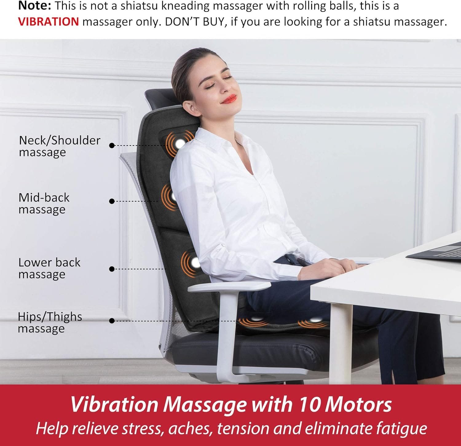 Comfier Back Massager with Heat, Massage Chair with 10 Vibration Massage Motors, Massage Chair Pad for Back Pain
