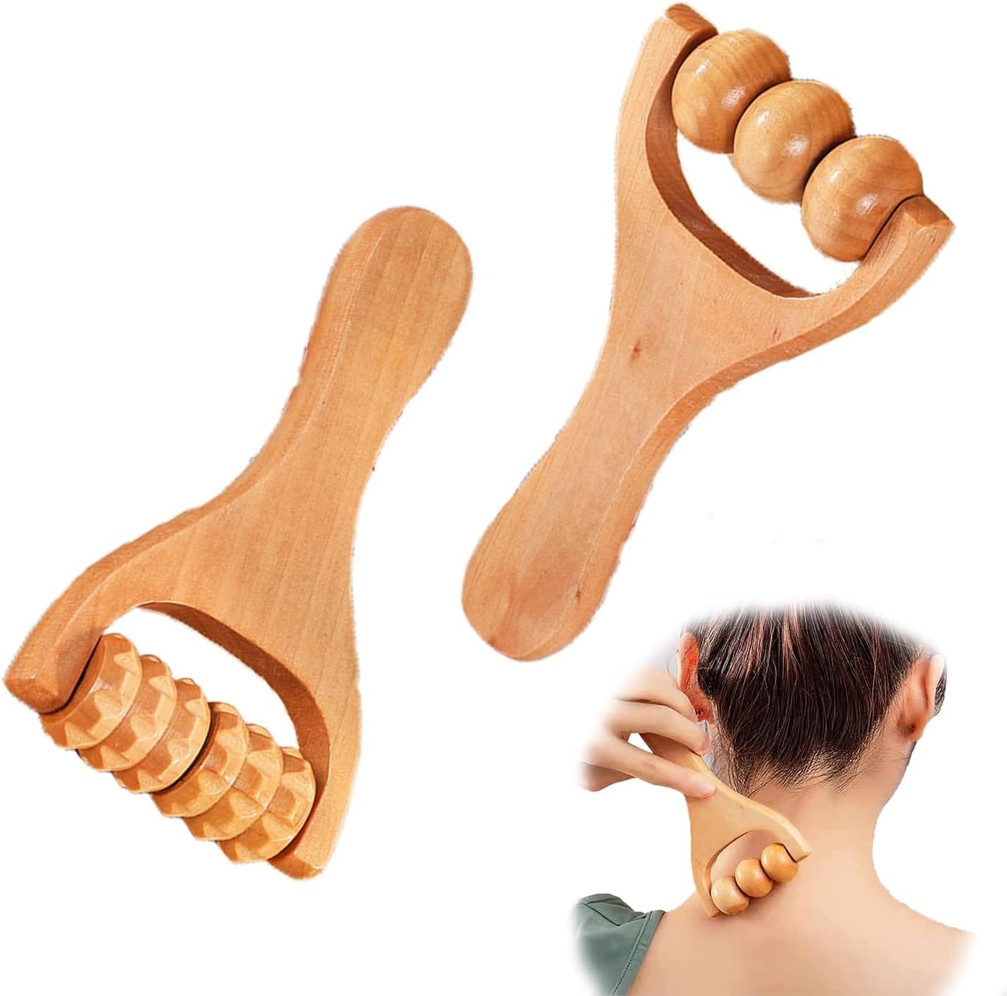 2 PCs Wooden Hand Roller Massager, Roller Muscle Release, Self Massage Waist Thigh, Leg, Hands Full Body Massage Tools