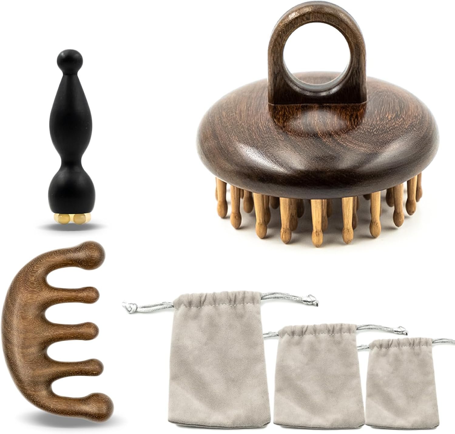 3 Pack Wooden Scalp Massager, Sandalwood Manual Head Massager Comb for Hair Growth, Wooden Gua Sha Tool for Body&Face, Wood Gua Sha Massager for Eye