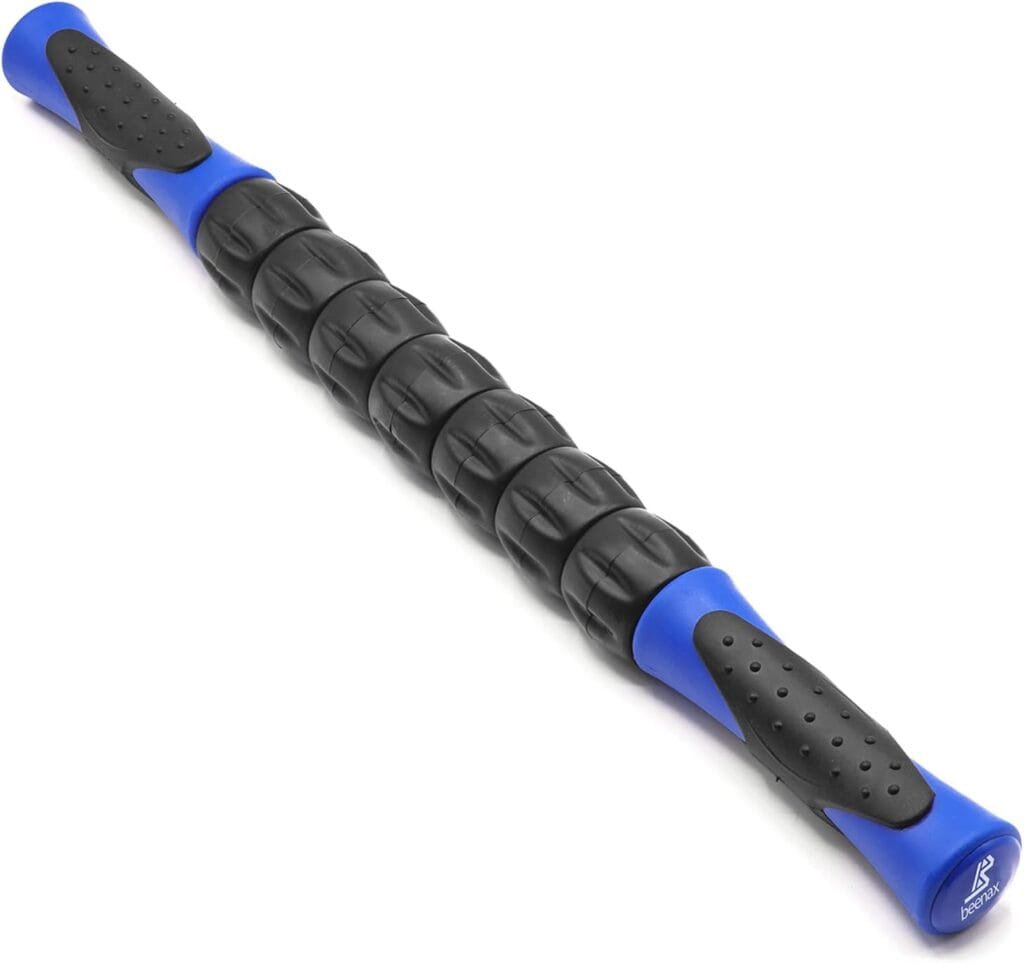 Beenax Muscle Therapy Massage Stick, 360° Tension Reduction - Ridged Gears for Trigger Points, Deep Tissue, Myofascial Release, Leg, Quads & Calf Tightness - Relieve Soreness, Cramps and Pain