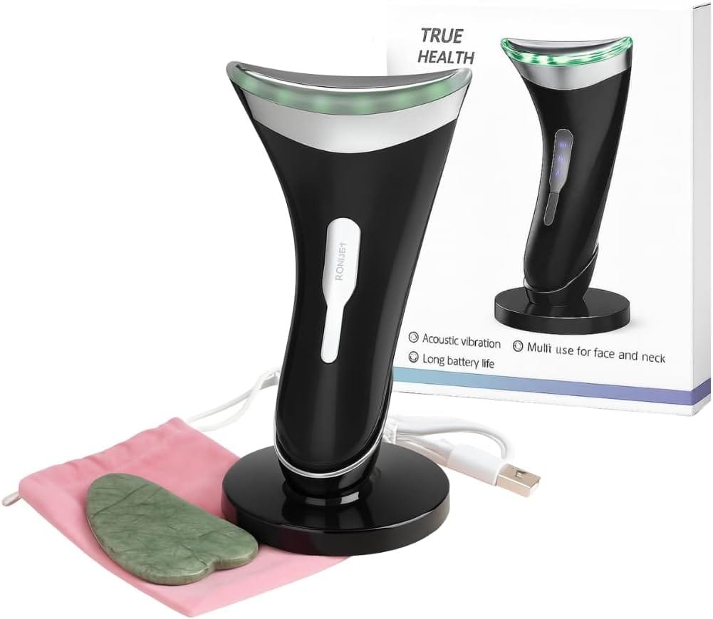 Electric Face Massager with Charging Dock – 3 LED Light Colours & 3 Modes, Rechargeable Facial Sculpting Tool for Jawline, Neck & Skin Firming,...