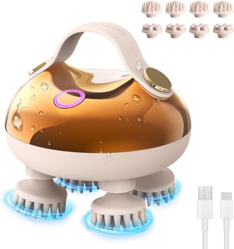 Electric Scalp Massager, Waterproof Head Massager with Replacement Silicone Heads for Hair Growth, Handheld Massager for Head Body Relaxation,...