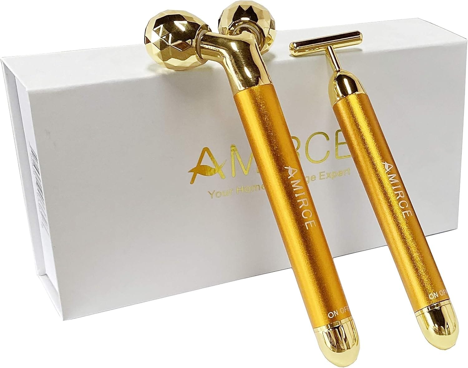 Face Massager Roller Set, Golden 3D Roller & T-Shaped Vibrating Facial Tool, Electric Face Roller for Lymphatic Drainage, Skin Tightening & Relaxing